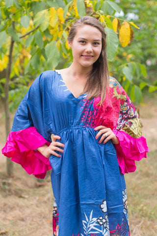 Dark Blue Pretty Princess Style Caftan in Vibrant Foliage Pattern