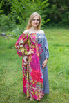 Gray Serene Strapless Style Caftan in Vibrant Foliage Pattern