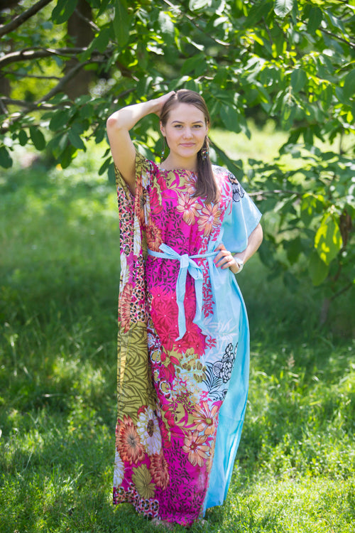 Light Blue Divinely Simple Style Caftan in Vibrant Foliage Pattern