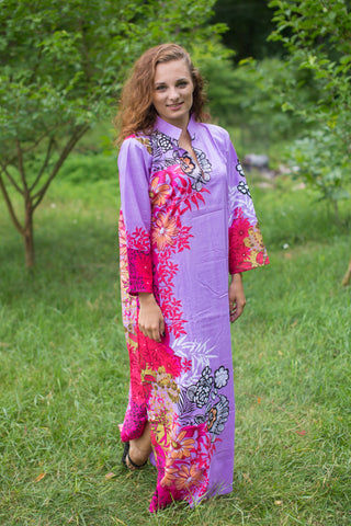 Lilac Mandarin On My Mind Style Caftan in Vibrant Foliage Pattern