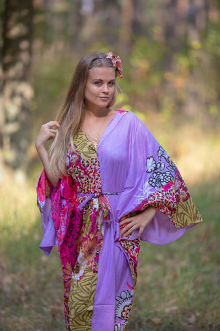 Lilac Oriental Delight Style Caftan in Vibrant Foliage Pattern