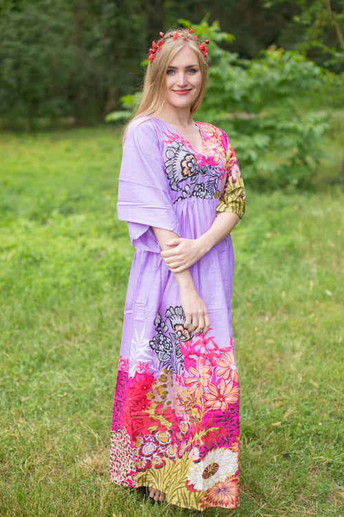 Lilac I Wanna Fly Style Caftan in Vibrant Foliage Pattern
