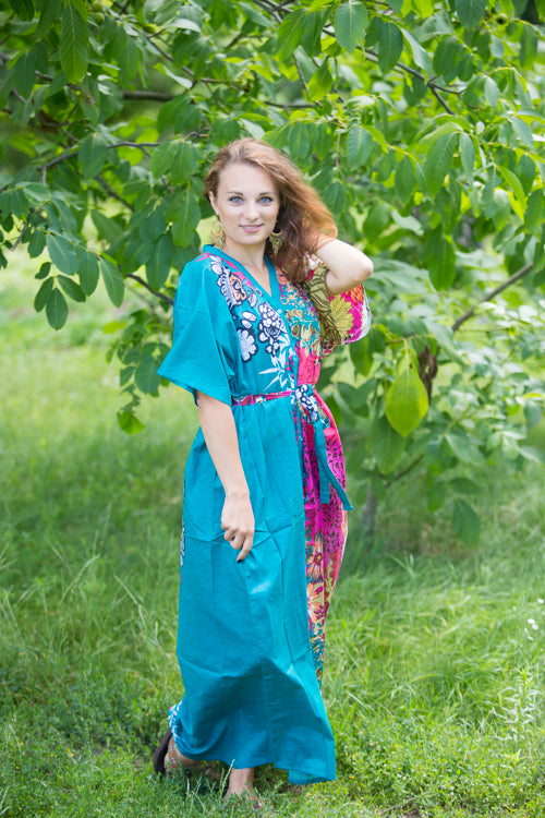 Teal Best of both the worlds Style Caftan in Vibrant Foliage Pattern