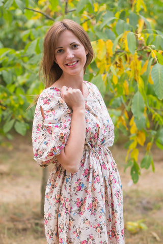 Cream Cut Out Cute Style Caftan in Vintage Chic Floral Pattern