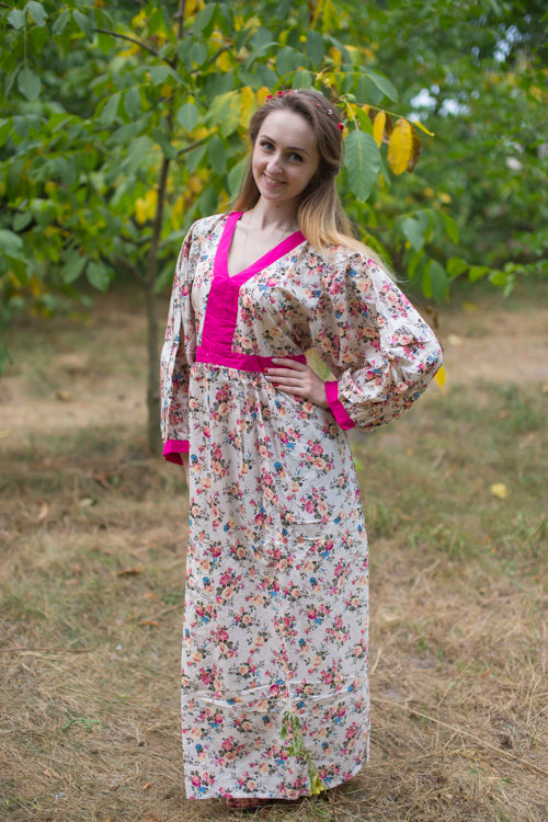 Cream My Peasant Dress Style Caftan in Vintage Chic Floral Pattern