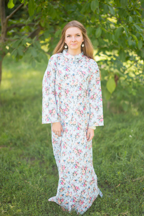 Light Blue Charming Collars Style Caftan in Vintage Chic Floral Pattern