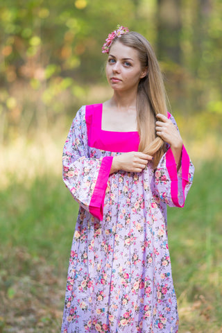 Lilac Fire Maiden Style Caftan in Vintage Chic Floral Pattern