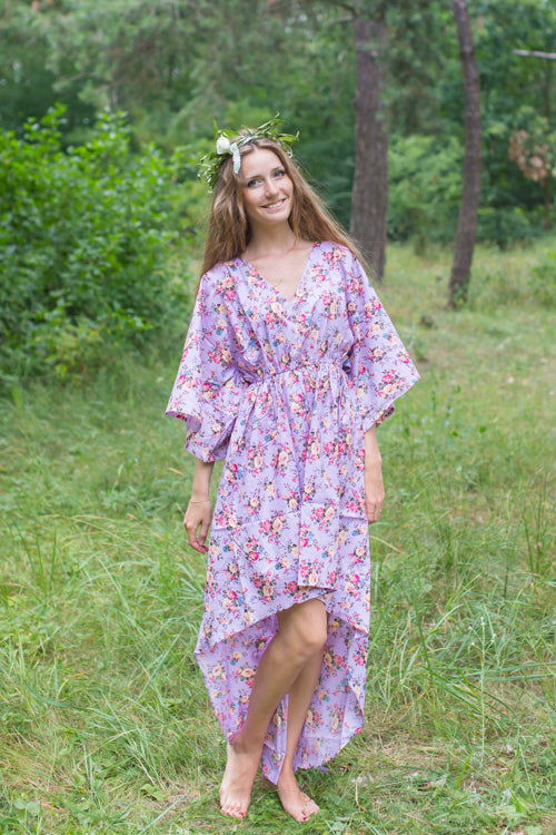 Lilac High Low Wind Flow Style Caftan in Vintage Chic Floral Pattern|Lilac High Low Wind Flow Style Caftan in Vintage Chic Floral Pattern|Vintage Chic Floral