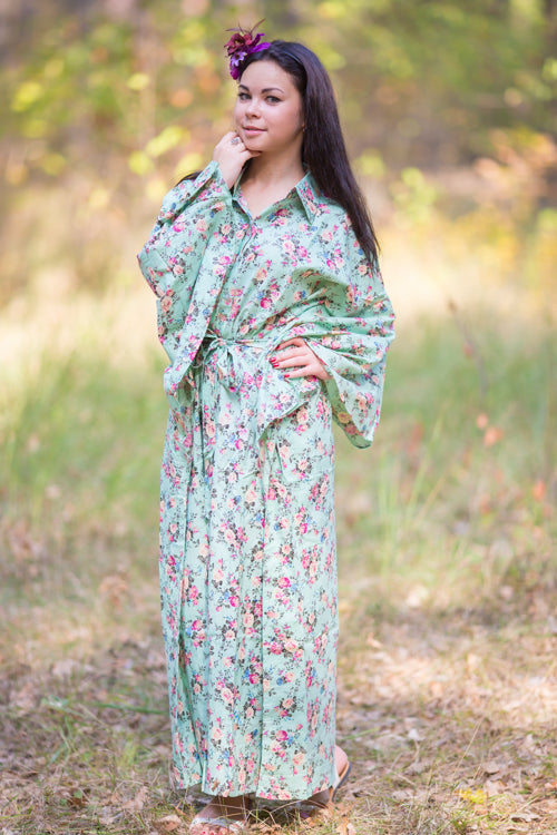 Mint Oriental Delight Style Caftan in Vintage Chic Floral Pattern
