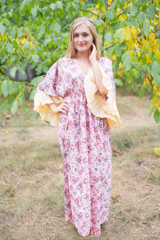 Pink Frill Lovers Style Caftan in Vintage Chic Floral Pattern