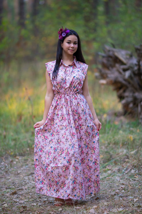 Pink Cool Summer Style Caftan in Vintage Chic Floral Pattern