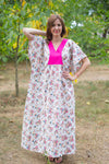 White Flowing River Style Caftan in Vintage Chic Floral Pattern