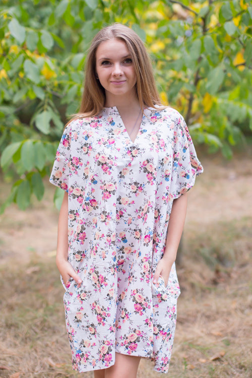 White Sunshine Style Caftan in Vintage Chic Floral Pattern