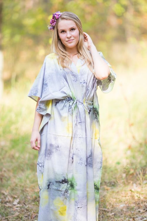 Gray The Drop-Waist Style Caftan in Watercolor Splash Pattern|Gray The Drop-Waist Style Caftan in Watercolor Splash Pattern|Watercolor Splash