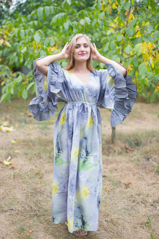 Gray Frill Lovers Style Caftan in Watercolor Splash Pattern