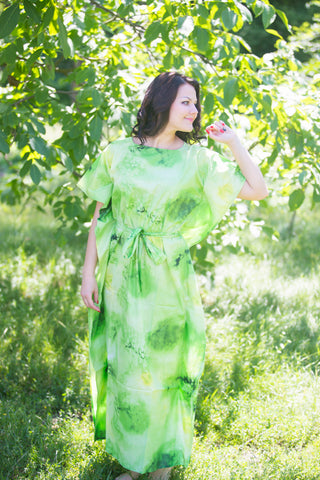 Green Divinely Simple Style Caftan in Watercolor Splash Pattern