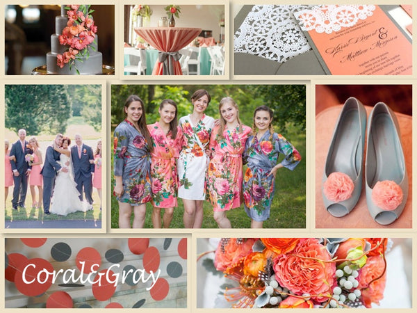 Coral and Gray Wedding Colors Bridesmaids Robes