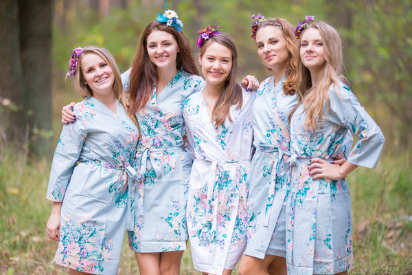 Gray Blooming Flowers Pattern Bridesmaids Robes