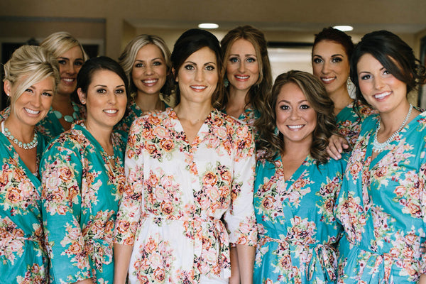 Teal Bridesmaids Robes|View More: http://modernlovephoto.pass.us/allisonandcodywedding|View More: http://modernlovephoto.pass.us/allisonandcodywedding|C series Collage|BRIGHT ROBES|PASTEL ROBES|SHALIMAR ROBES