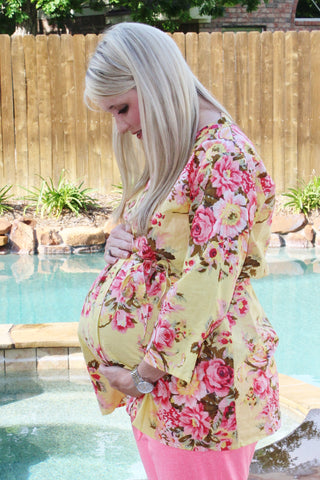 Maternity Shirt Crossover Robe Style - Yellow
