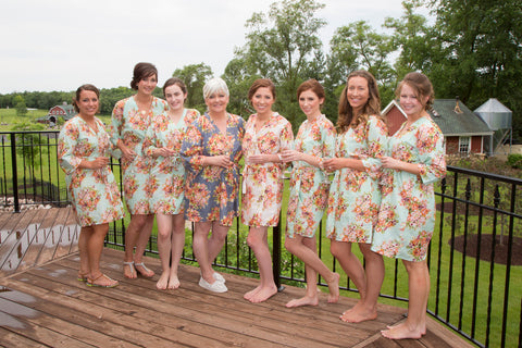 Mismatched Floral Posy Patterned Bridesmaids Robes in Soft Tones