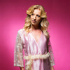 Blush Pink Satin Robe with Full Length Lace Sleeves