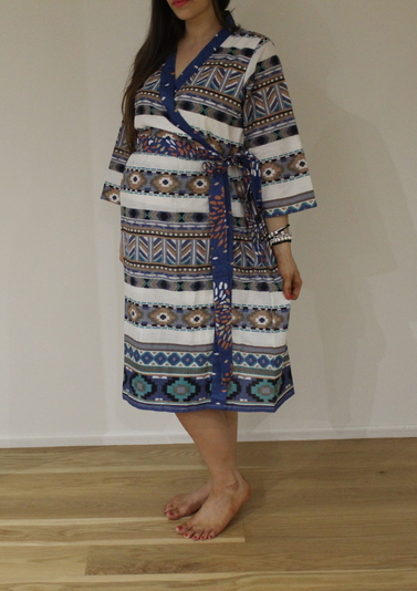 New *Wide In-Built Belt Robe* Aztec Knee Length Maternity Hospital Gown
